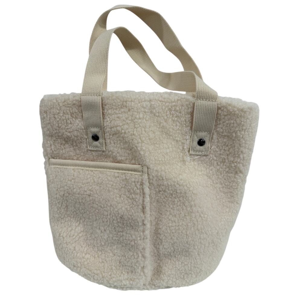 Pottery Barn Cream Sherpa Tote Bag Cozy Girl Teddy Core Winter Book Bag New